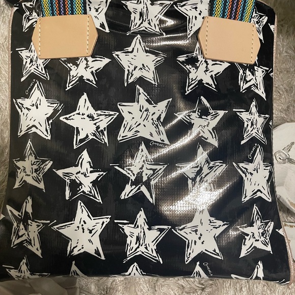 Star Patterned Tote Bag with Multicolor Handles - Picture 4 of 8